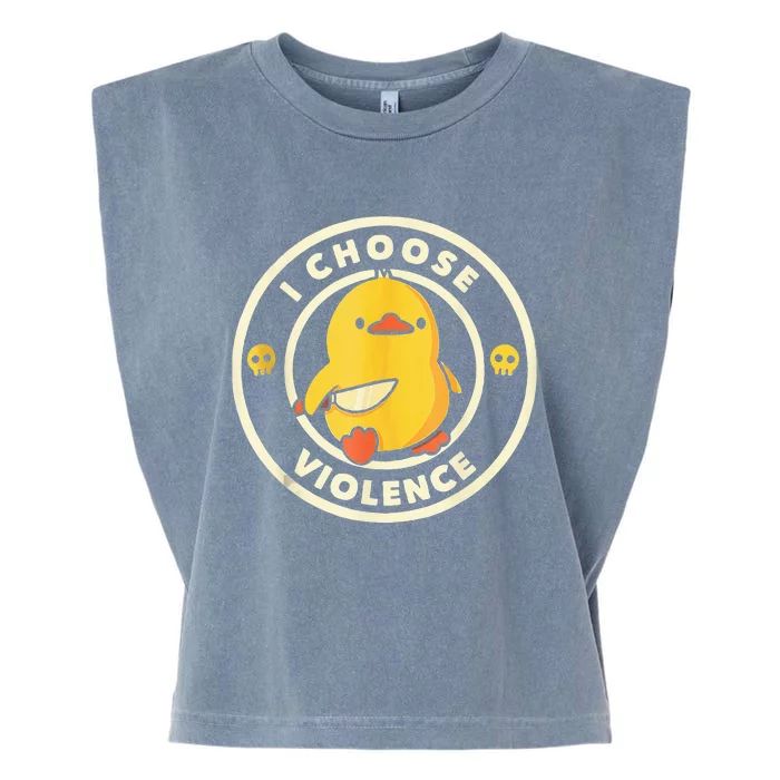 I Choose Violence Funny Duck Holding Knife Garment-Dyed Women's Muscle Tee