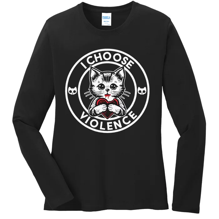 I Choose Violence Kitty Ladies Long Sleeve Shirt