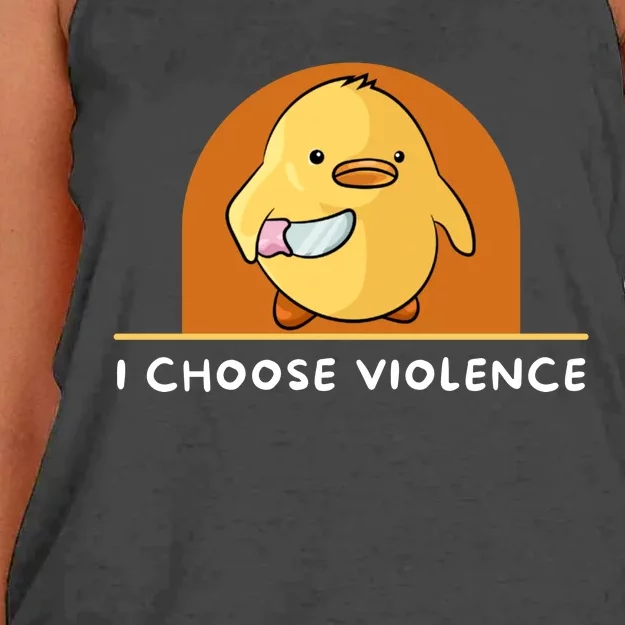 I Choose Violence Funny Duck With Knife Women's Knotted Racerback Tank