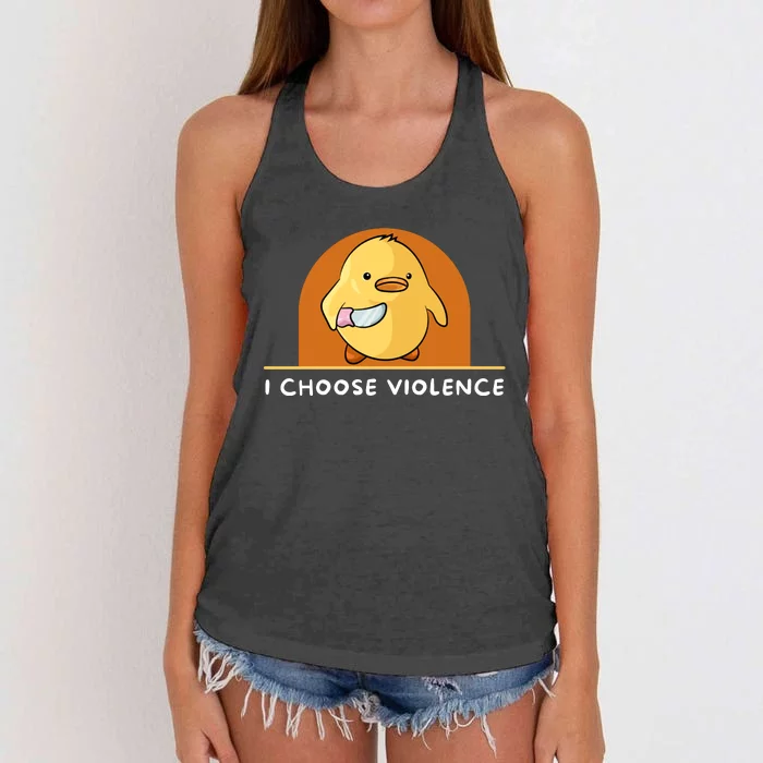 I Choose Violence Funny Duck With Knife Women's Knotted Racerback Tank