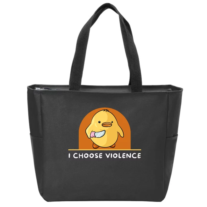 I Choose Violence Funny Duck With Knife Zip Tote Bag