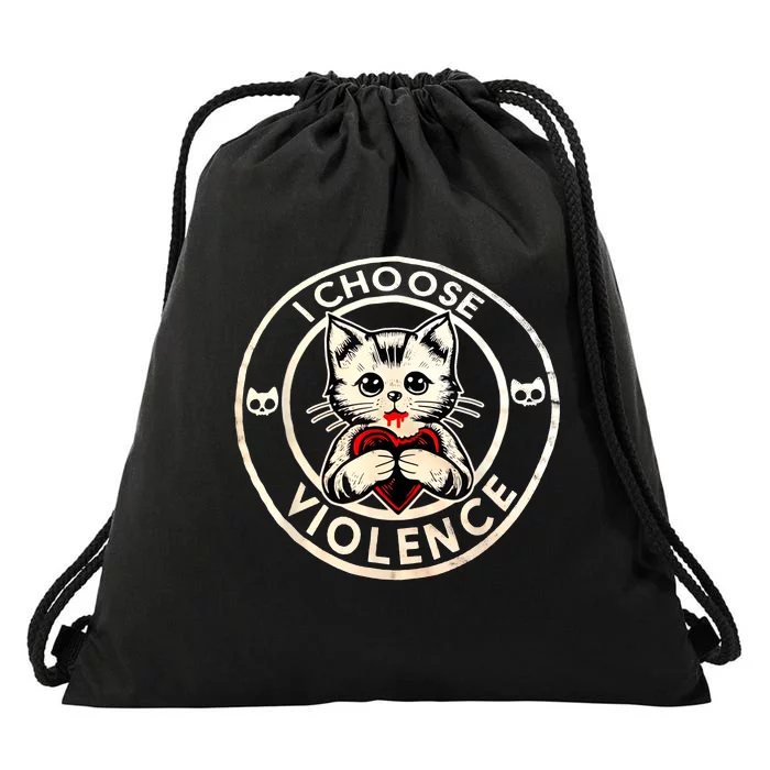 I Choose Violence Cat Drawstring Bag