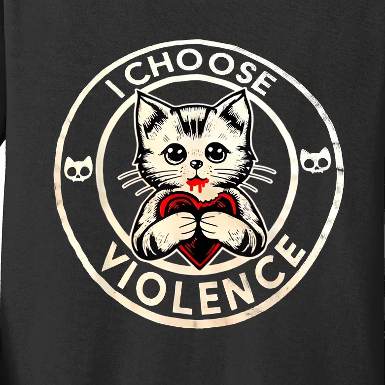 I Choose Violence Cat Kids Long Sleeve Shirt