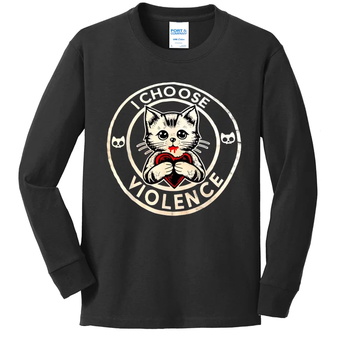 I Choose Violence Cat Kids Long Sleeve Shirt