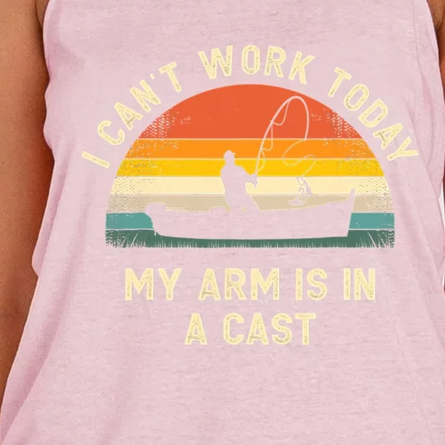 I CanT Work Today My Arm Is In A Cast Funny Fishing Fathers Great Gift Women's Knotted Racerback Tank