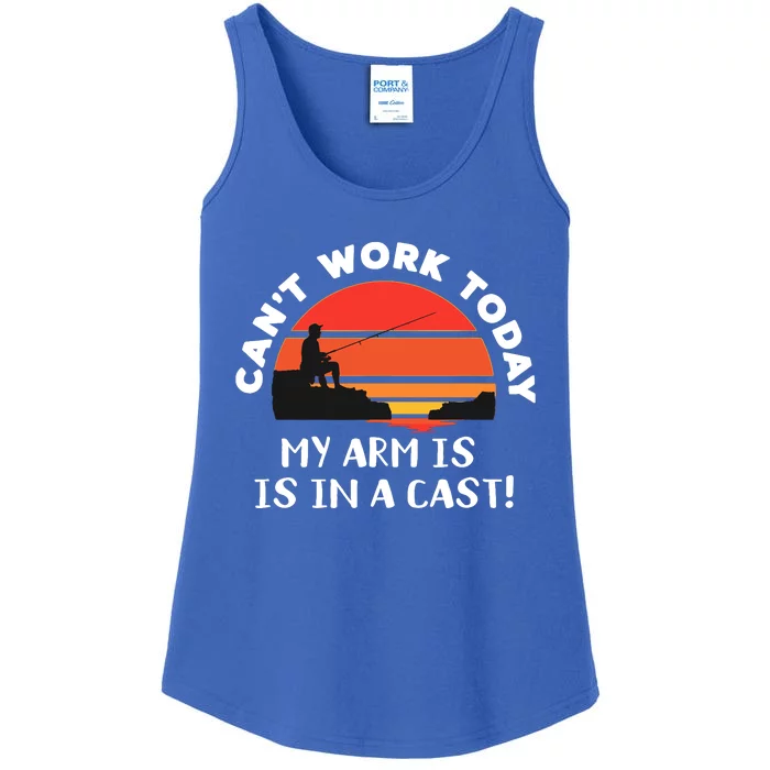 I Cant Work Today My Arm Is In A Cast Sunset Fishing Joke Ladies Essential Tank