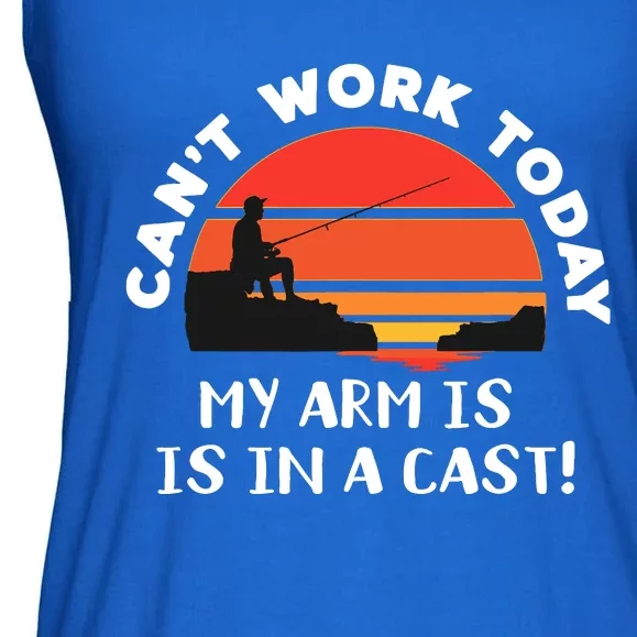 I Cant Work Today My Arm Is In A Cast Sunset Fishing Joke Ladies Essential Flowy Tank