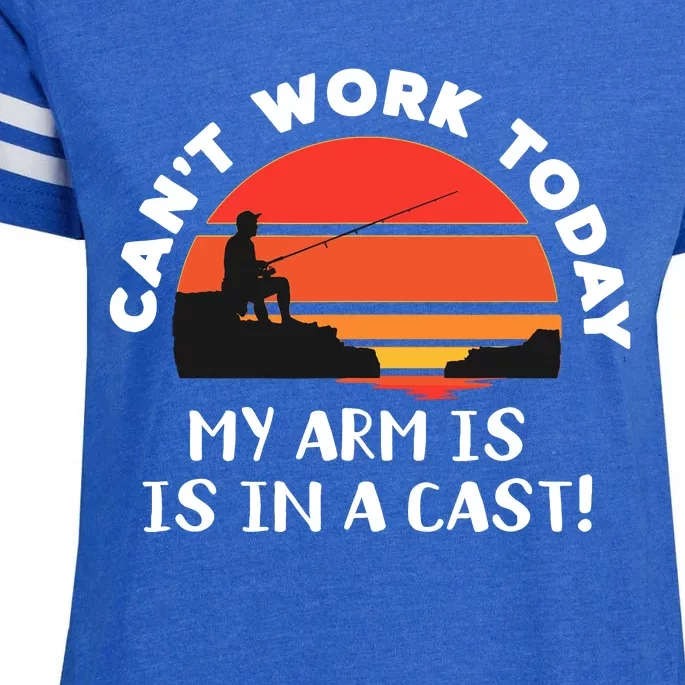 I Cant Work Today My Arm Is In A Cast Sunset Fishing Joke Enza Ladies Jersey Football T-Shirt