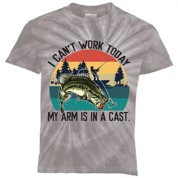 I Cant Work Today My Arm Is In A Cast Fishing Vintage Kids Tie-Dye T-Shirt