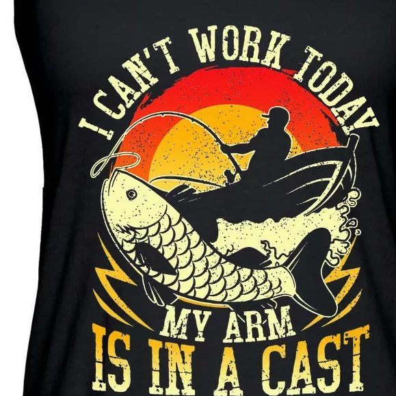 I Cant Work Today My Arm Is In A Cast Fishing Fathers Day Ladies Essential Flowy Tank