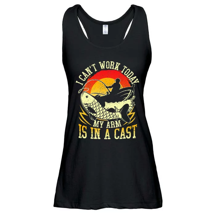 I Cant Work Today My Arm Is In A Cast Fishing Fathers Day Ladies Essential Flowy Tank