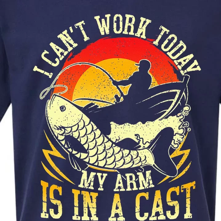 I Cant Work Today My Arm Is In A Cast Fishing Fathers Day Sueded Cloud Jersey T-Shirt