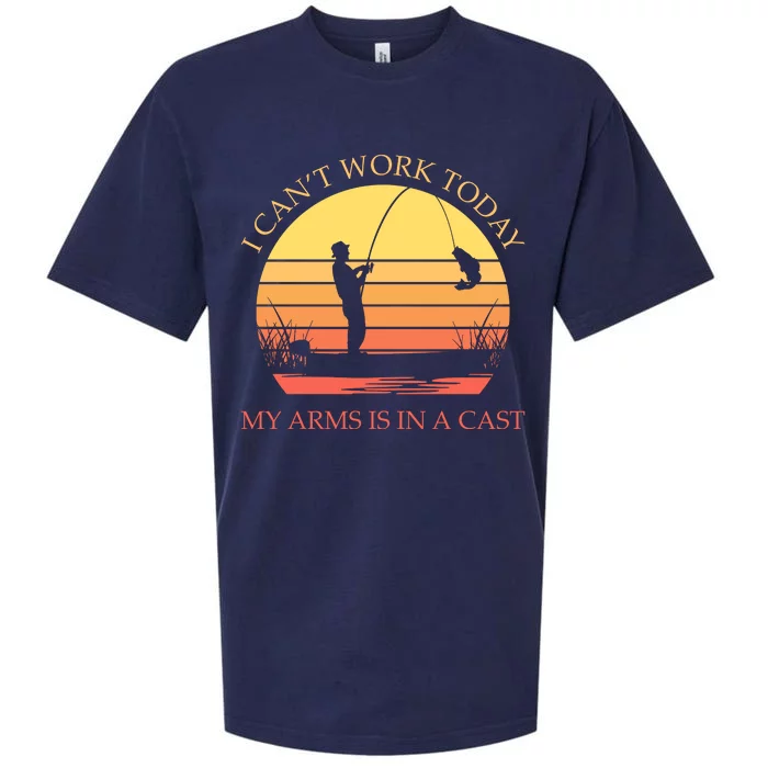 I Can't Work Today My Arms Is In A Cast Funny Fishing Sueded Cloud Jersey T-Shirt