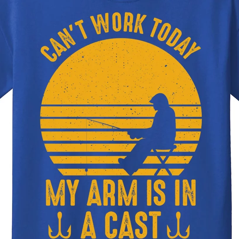 I Cant Work Today My Arm Is In A Cast Fishing Humor Gift Kids T-Shirt