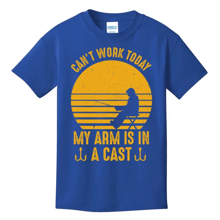 I Cant Work Today My Arm Is In A Cast Fishing Humor Gift Kids T-Shirt