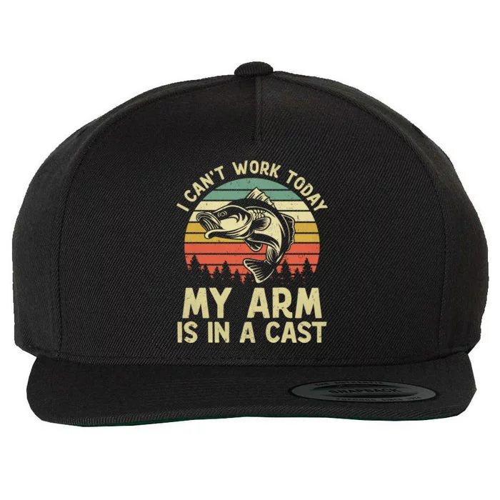 I Cant Work Today My Arm Is In A Cast Vintage Fishing Lover Cute Gift Wool Snapback Cap