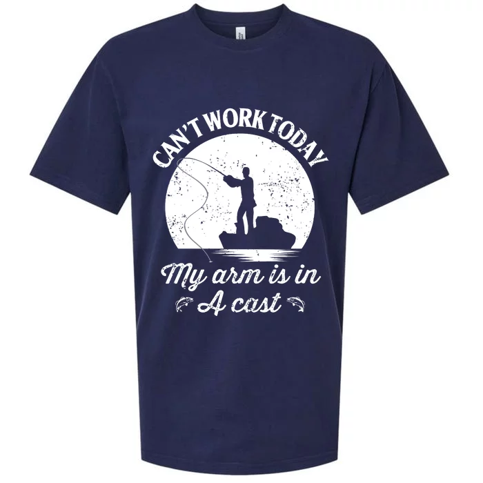 I Cant Work Today My Arm Is In A Cast Funny Fishing Sueded Cloud Jersey T-Shirt