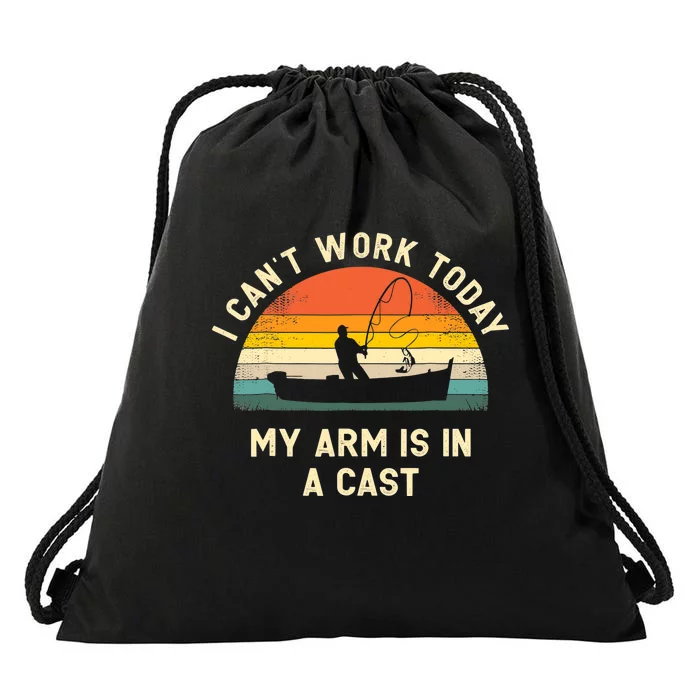 I Can't Work Today My Arm Is in Cast Fisherman Funny Fishing Drawstring Bag