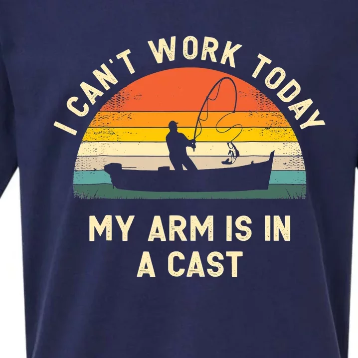 I Can't Work Today My Arm Is in Cast Fisherman Funny Fishing Sueded Cloud Jersey T-Shirt