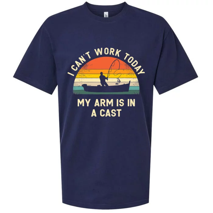 I Can't Work Today My Arm Is in Cast Fisherman Funny Fishing Sueded Cloud Jersey T-Shirt