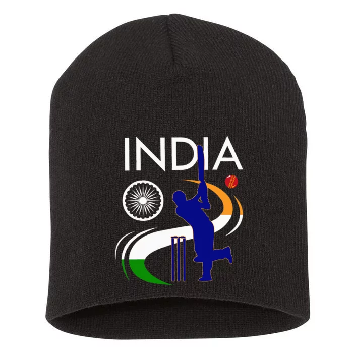 India Cricket With Indian Flag Brush Stroke Short Acrylic Beanie