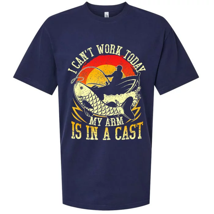 I Cant Work Today My Arm Is In A Cast Fishing Fathers Day Sueded Cloud Jersey T-Shirt