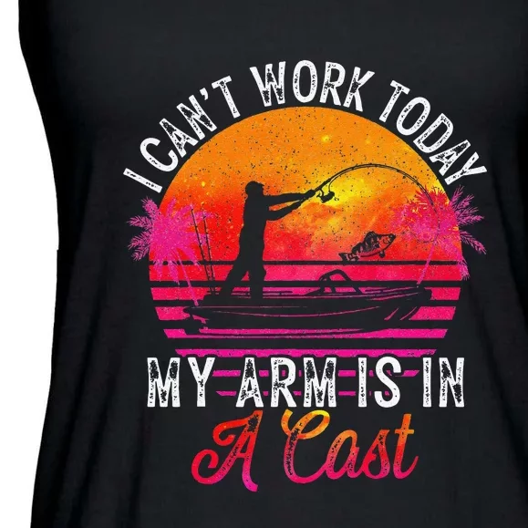 I Can't Work Today My Arm Is In A Cast Funny Fishing Ladies Essential Flowy Tank