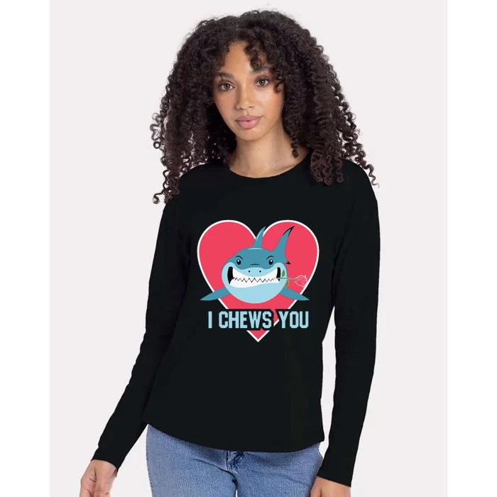 I Chews You Funny Shark Lovers Valentines Day Couple Sharks Womens Cotton Relaxed Long Sleeve T-Shirt