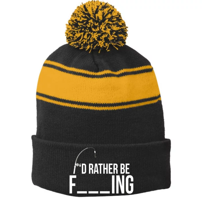 I'd Rather Be Fishing Funny Fisherman Stripe Pom Pom Beanie