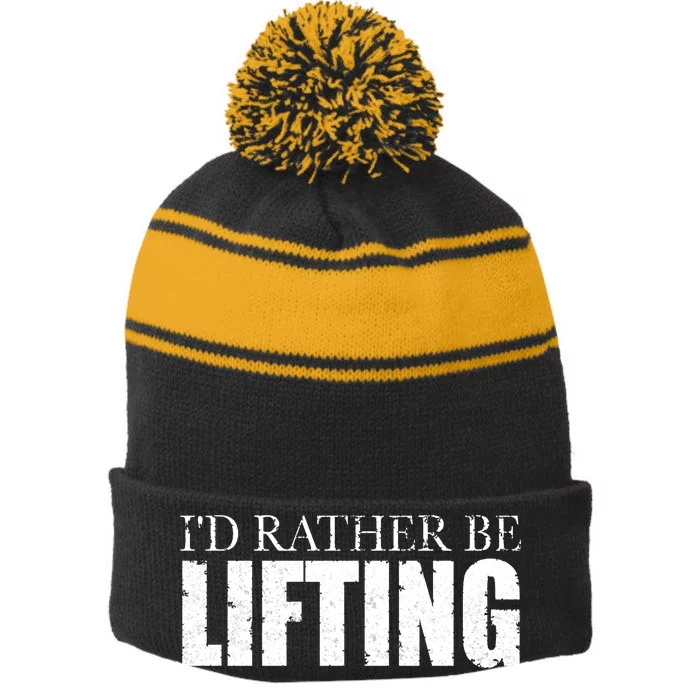 I'd Rather Be Lifting Funny Workout Gym Stripe Pom Pom Beanie