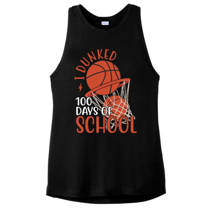 I Dunked 100 Days Of School Basketball Ladies Tri-Blend Wicking Tank