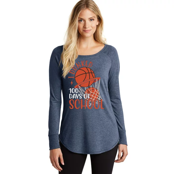 I Dunked 100 Days Of School Basketball Women's Perfect Tri Tunic Long Sleeve Shirt