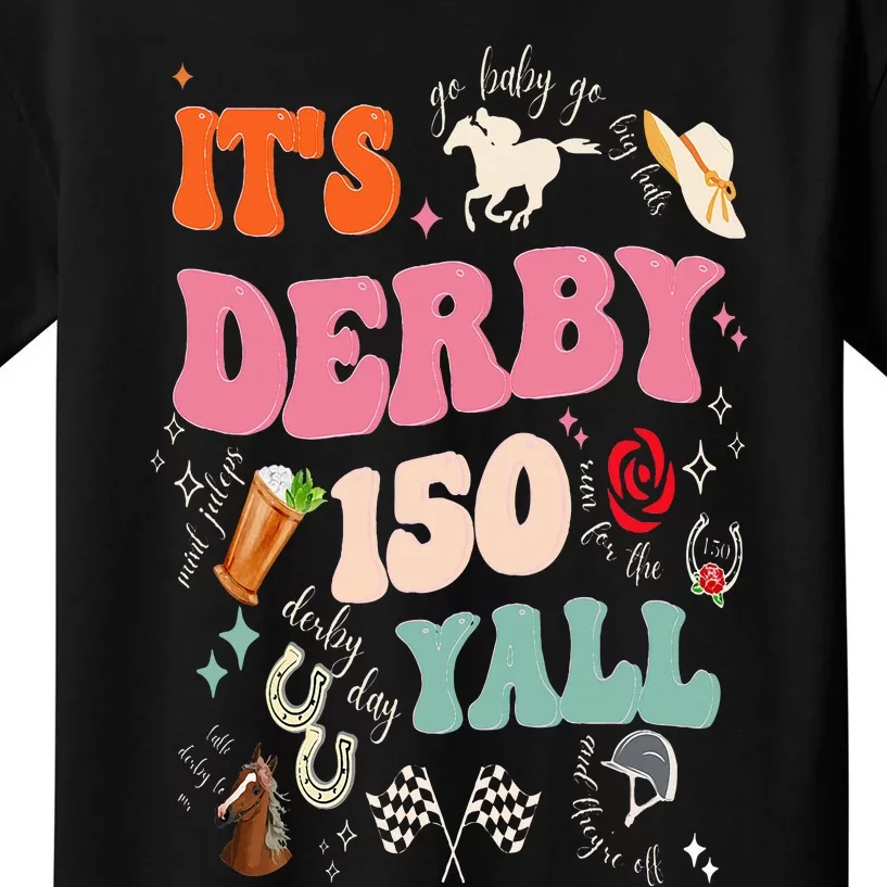 ItS Derby 150 Yall 150th Horse Racing Ky Derby Day Groovy Kids T-Shirt