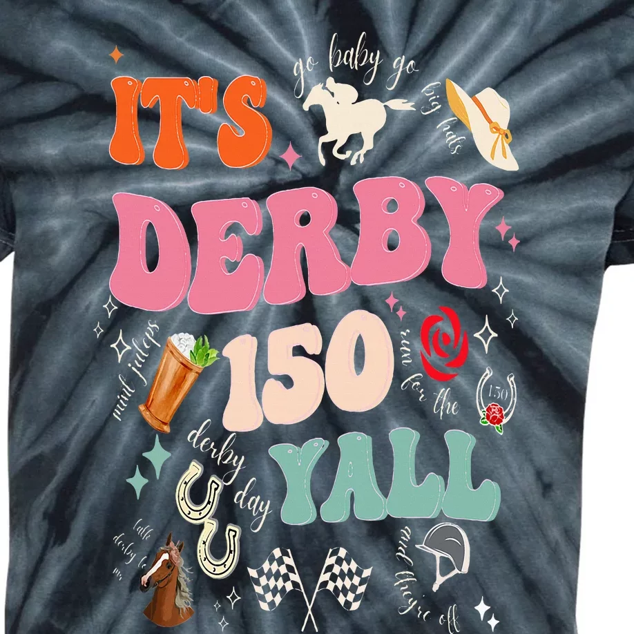 ItS Derby 150 Yall 150th Horse Racing Ky Derby Day Groovy Kids Tie-Dye T-Shirt