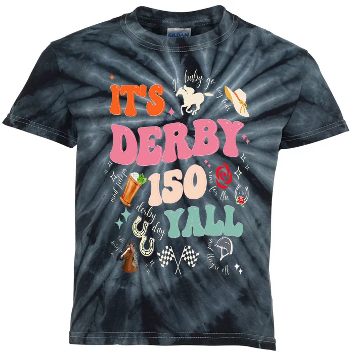 ItS Derby 150 Yall 150th Horse Racing Ky Derby Day Groovy Kids Tie-Dye T-Shirt