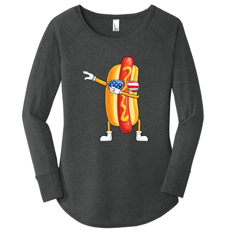 Independence Day 4th Of July Funny Dabbing Hotdog Women’s Perfect Tri Tunic Long Sleeve Shirt
