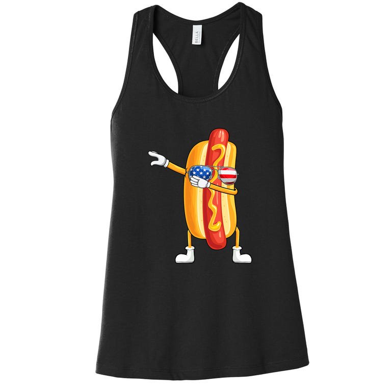 Independence Day 4th Of July Funny Dabbing Hotdog Women's Racerback Tank