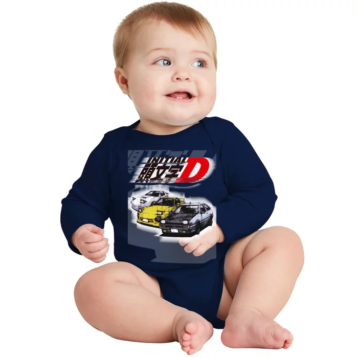 Initial D Ae86 &Amp; Rx7 Sketch Baby Long Sleeve Bodysuit