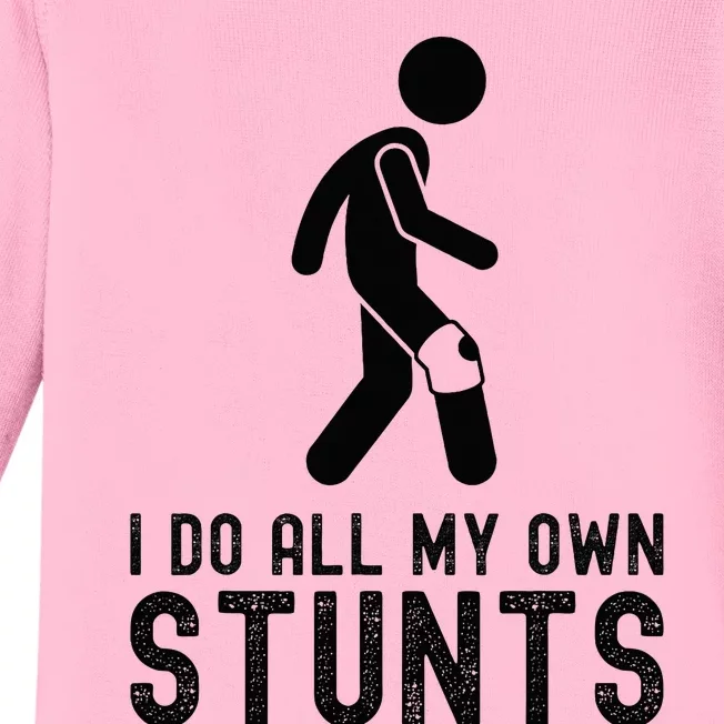 I Do All My Own Stunts Injury Knee Surgery Recovery Baby Long Sleeve Bodysuit