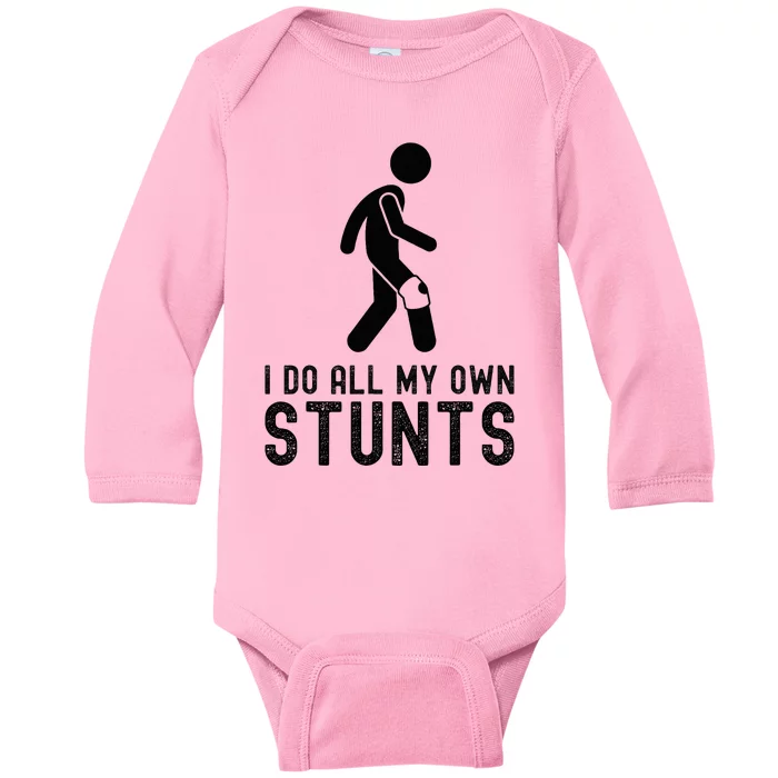 I Do All My Own Stunts Injury Knee Surgery Recovery Baby Long Sleeve Bodysuit