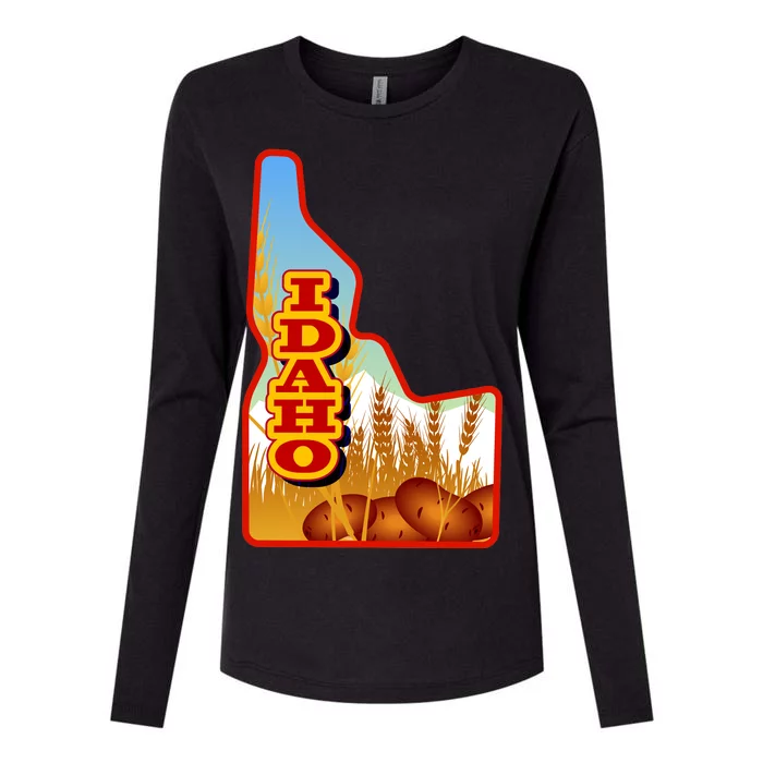 Idaho Potatoes State Outline Womens Cotton Relaxed Long Sleeve T-Shirt