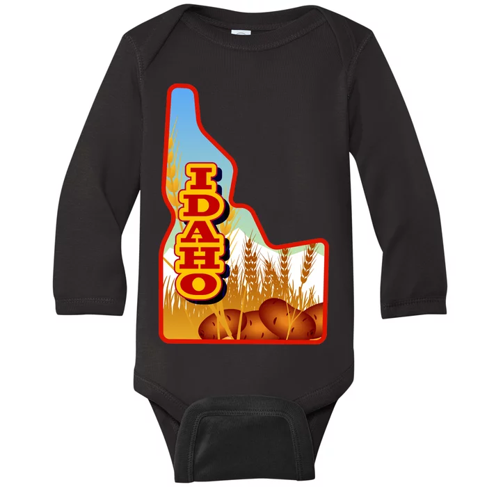 Idaho Potatoes State Outline Baby Long Sleeve Bodysuit