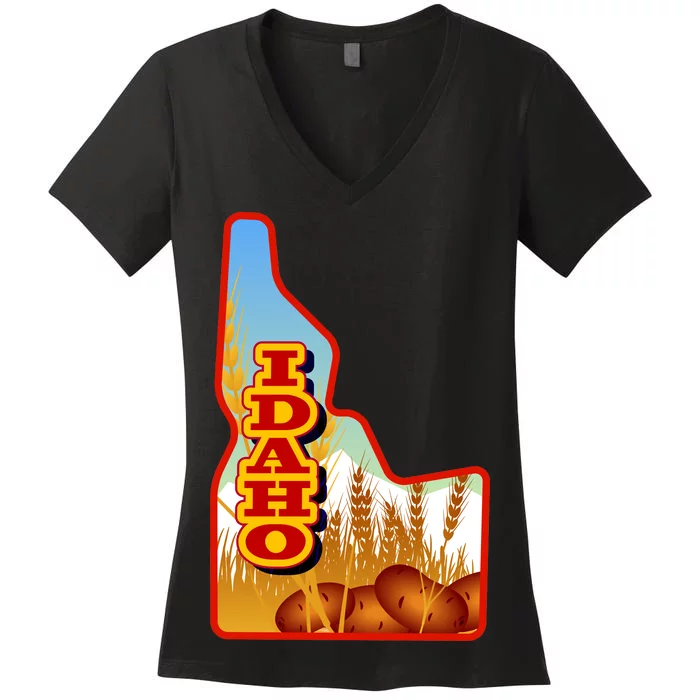 Idaho Potatoes State Outline Women's V-Neck T-Shirt