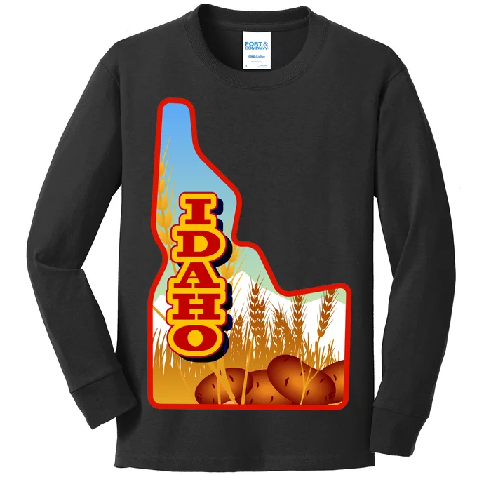 Idaho Potatoes State Outline Kids Long Sleeve Shirt