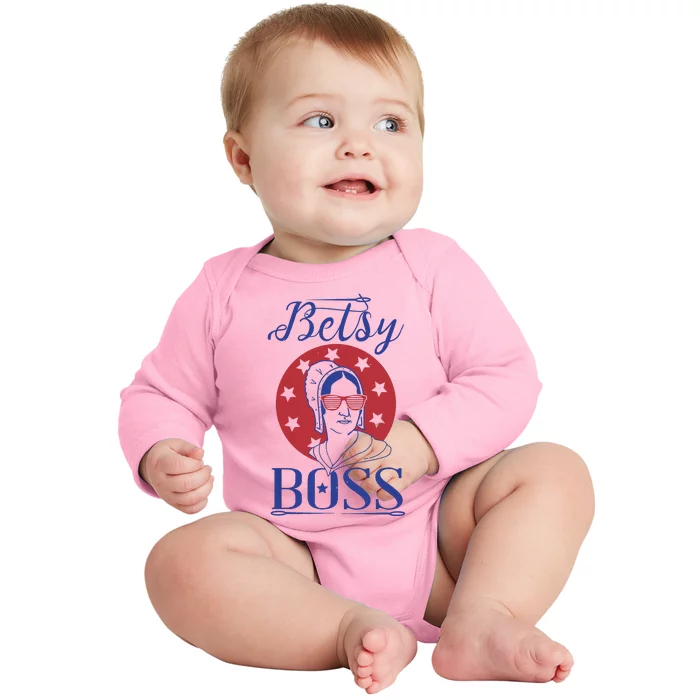 Independence Day Betsy Boss Ross 4th Of July Baby Long Sleeve Bodysuit