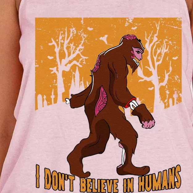 I Dont Believe In Humans Bigfoot Halloween Costume Gift Women's Knotted Racerback Tank