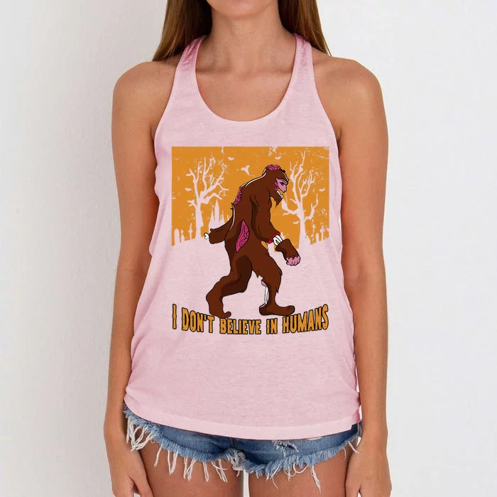 I Dont Believe In Humans Bigfoot Halloween Costume Gift Women's Knotted Racerback Tank