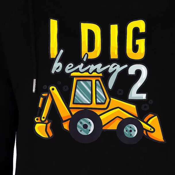 I Dig Being 2 Excavator Construction 2nd Birthday Party Womens Funnel Neck Pullover Hood