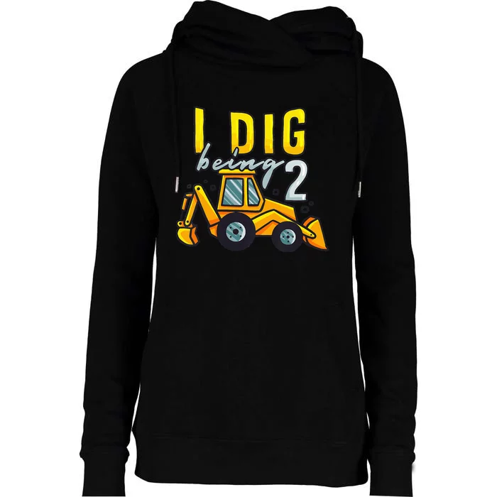 I Dig Being 2 Excavator Construction 2nd Birthday Party Womens Funnel Neck Pullover Hood