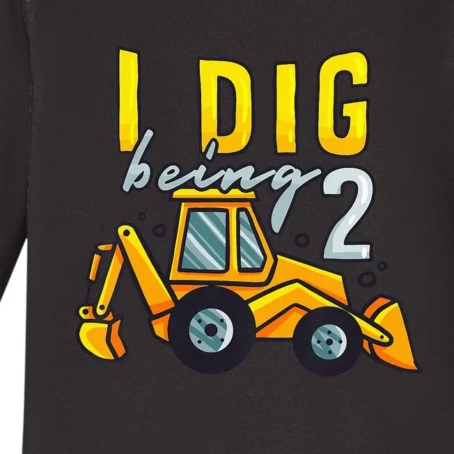 I Dig Being 2 Excavator Construction 2nd Birthday Party Baby Long Sleeve Bodysuit